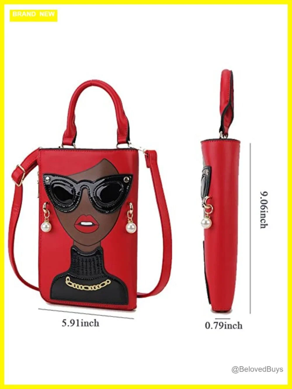 Women Novelty Lady Face Shoulder Bags Faux Leather Satchel Handbag Clutch Purse
